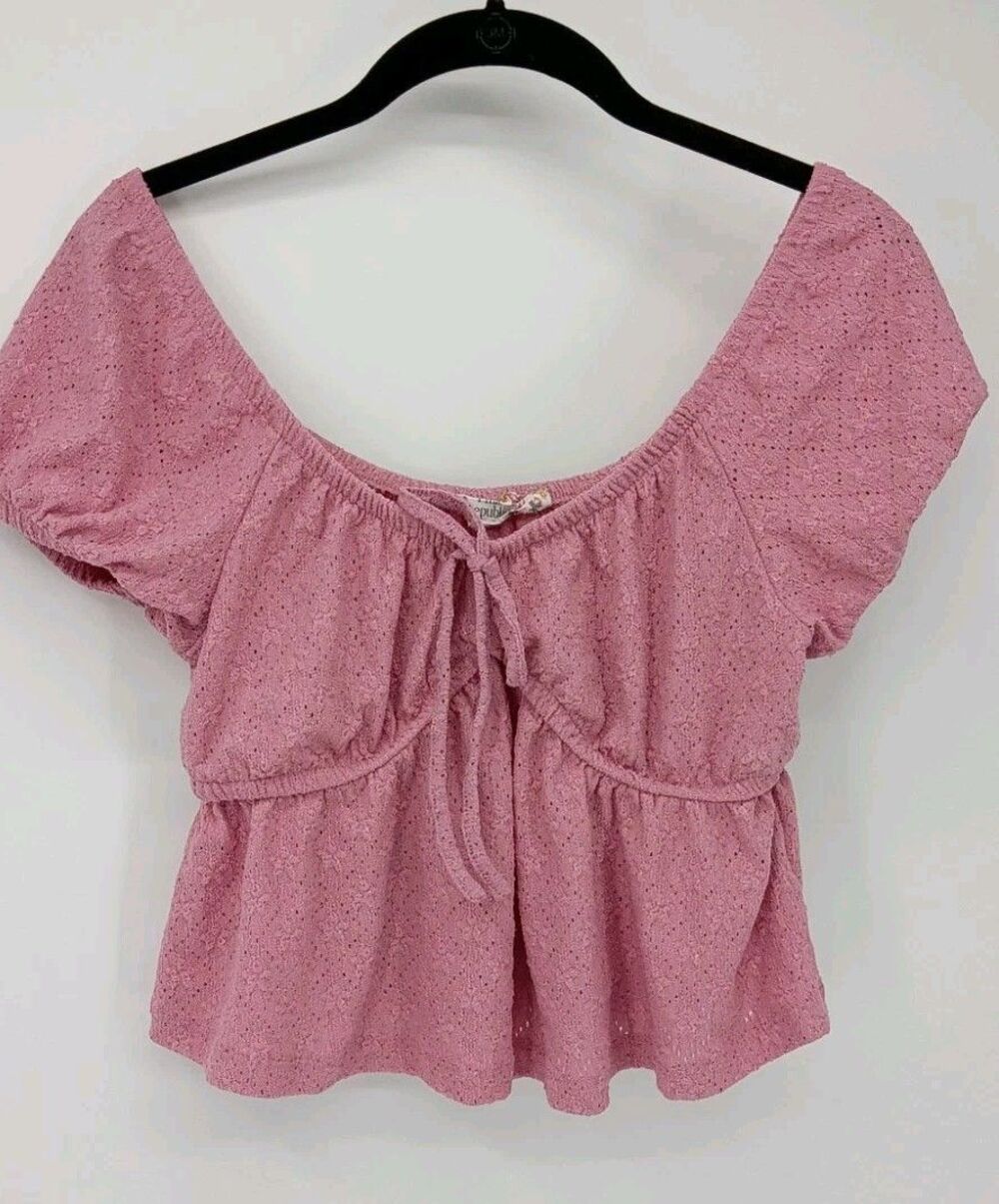 Pink Republic Milkmaid Coquette Cottagecore Babydoll Peplum Puff Sleeve Top S